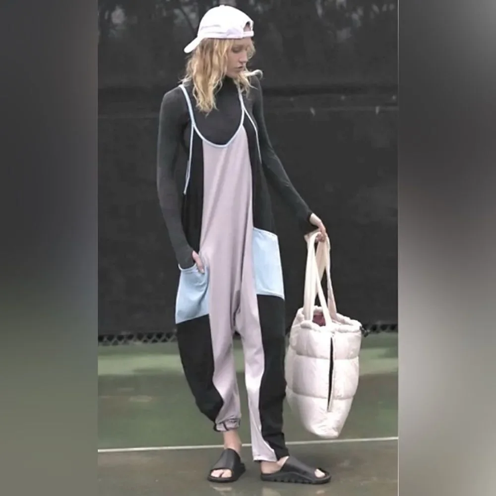 NWT Free People Movement Jumpsuit Overall Oversized Color Block Size S - Picture 10 of 12